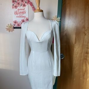 PrettyLittleThing Corset Dress White & Pinstripes